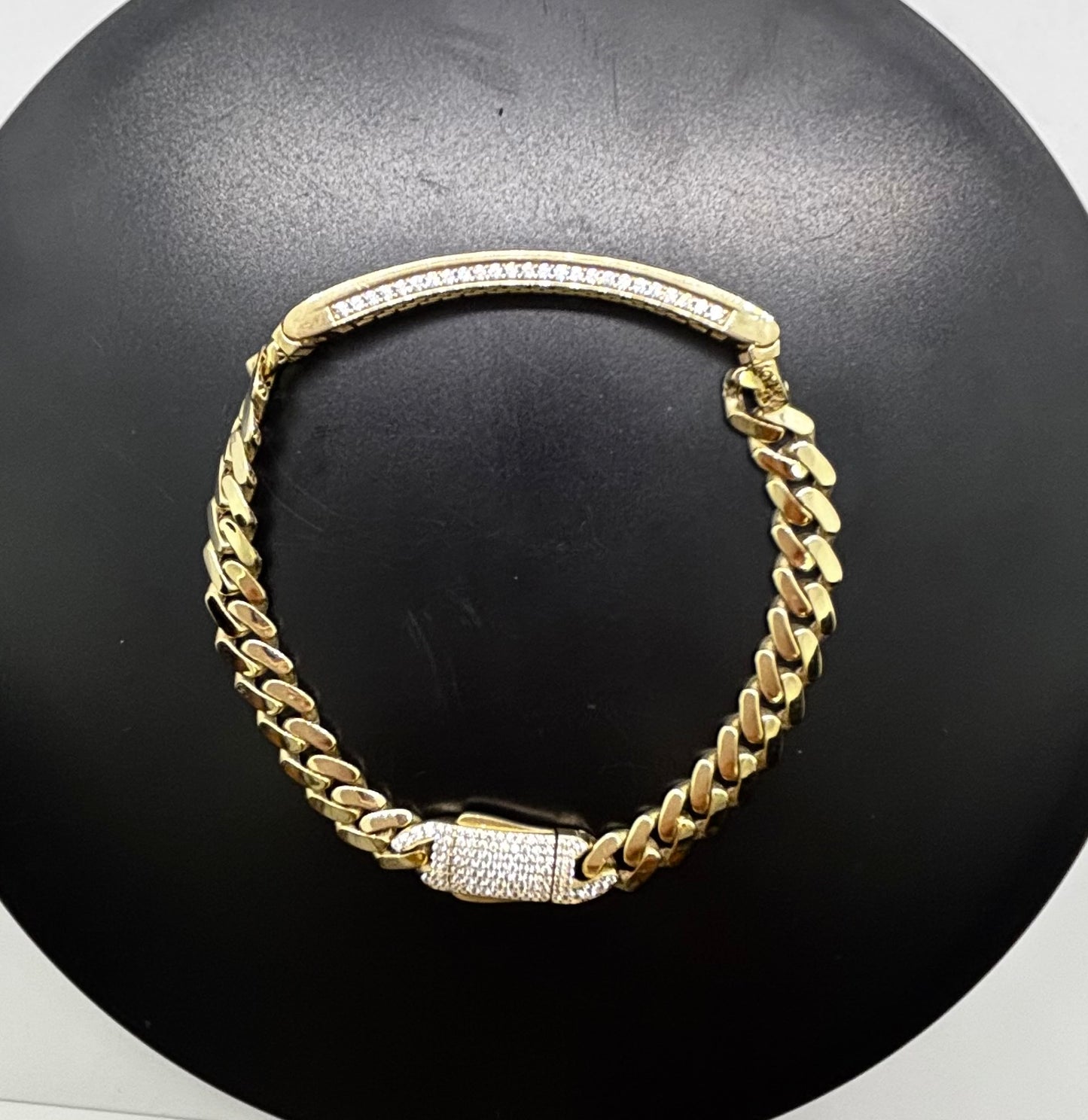 10K Gold CZ Cuban Link ID Bracelet