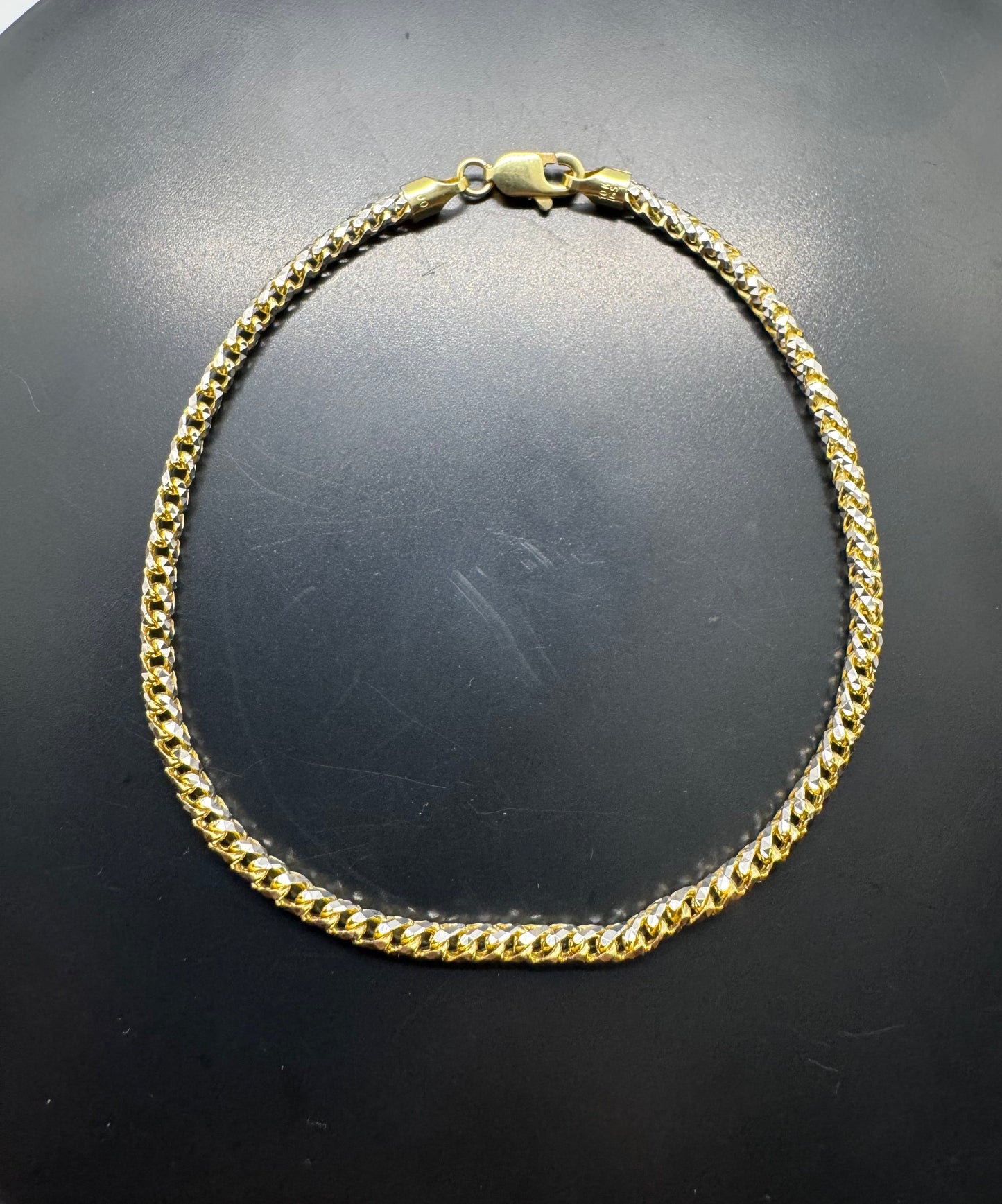 10k Gold Solid Franco Pave Round Bracelet