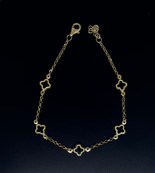 10k Gold Bracelet - Black Mini Clover