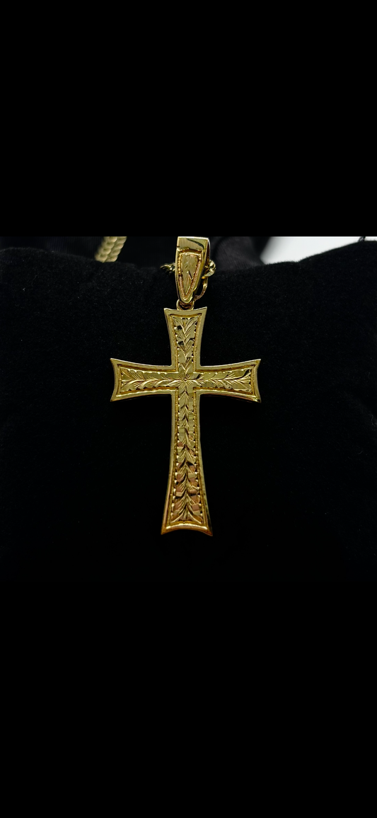 10K Gold  Diamond-Cut Squared Cross Pendant