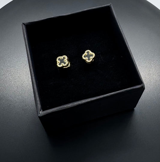 10k Gold Stud Earrings - Black Mini Clover