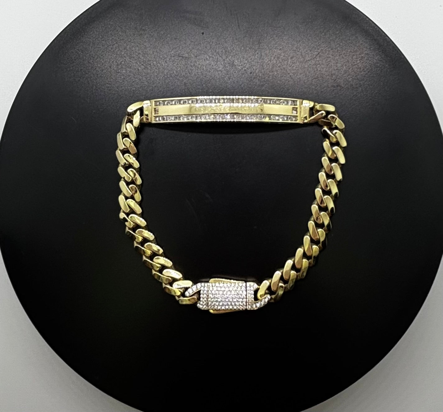 10K Gold CZ Cuban Link ID Bracelet
