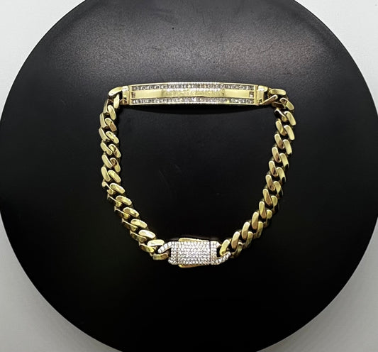 10K Gold CZ Cuban Link ID Bracelet