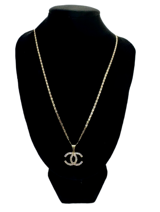 14k Gold Valentino Chain W/ CC Pendant