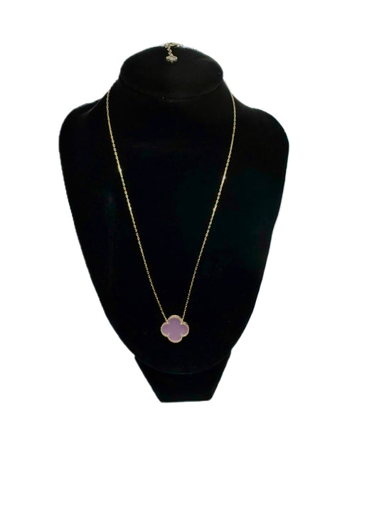 14k Gold Necklace - Pink Clover