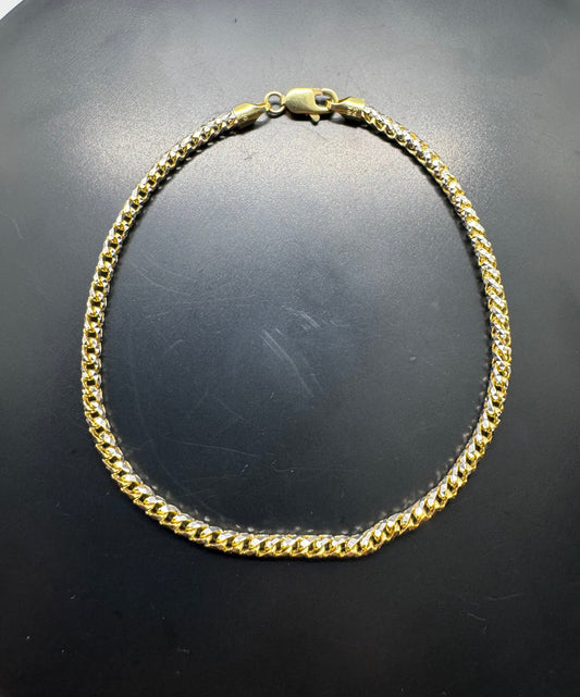 10k Gold Solid Franco Pave Round Bracelet