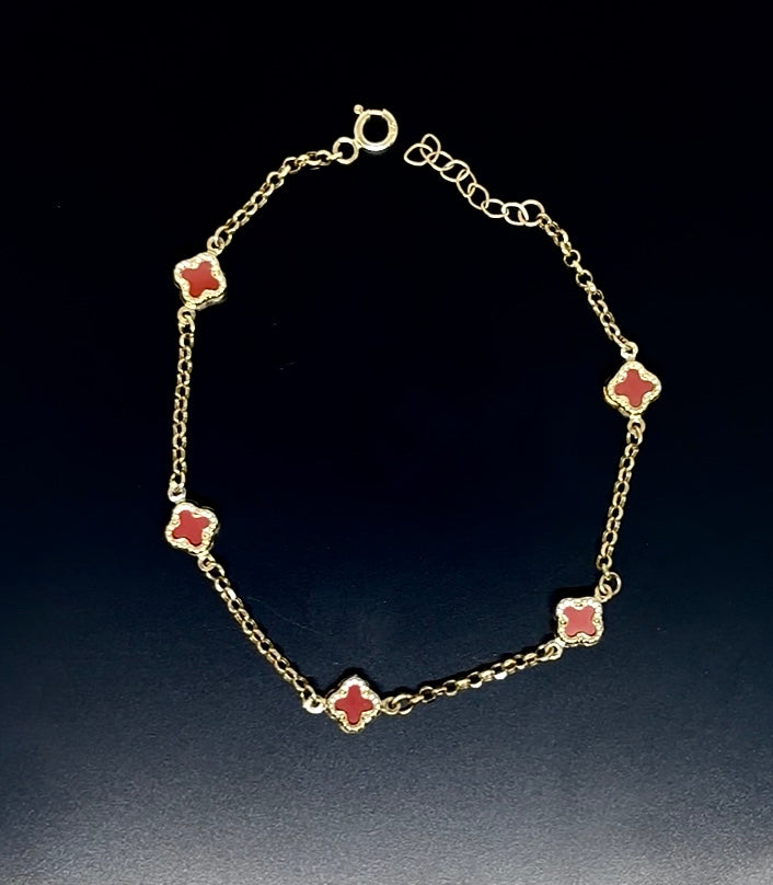 14k Gold Bracelet - Red Mini Clover
