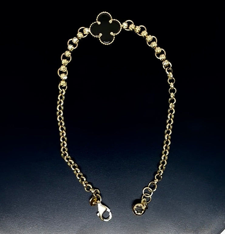14k Gold Bracelet - Black Solo Clover