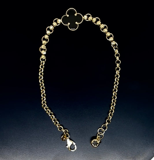 14k Gold Bracelet - Black Solo Clover