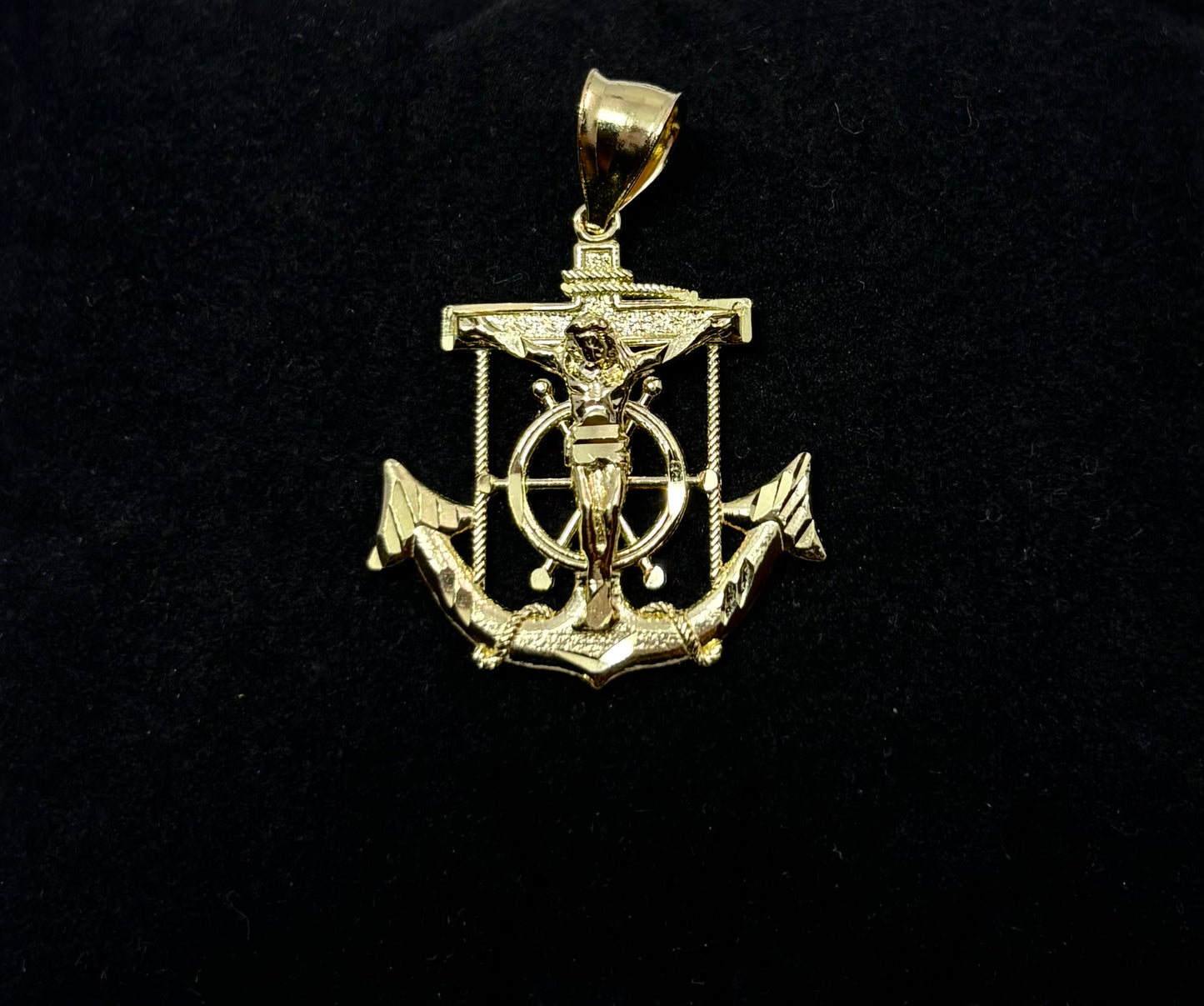 10K Gold Crucifix Anchor Pendant