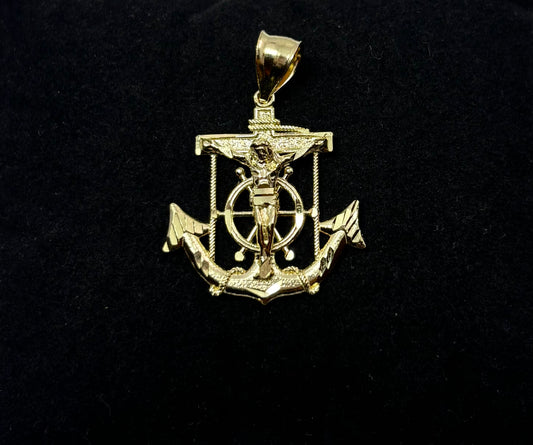 10K Gold Crucifix Anchor Pendant