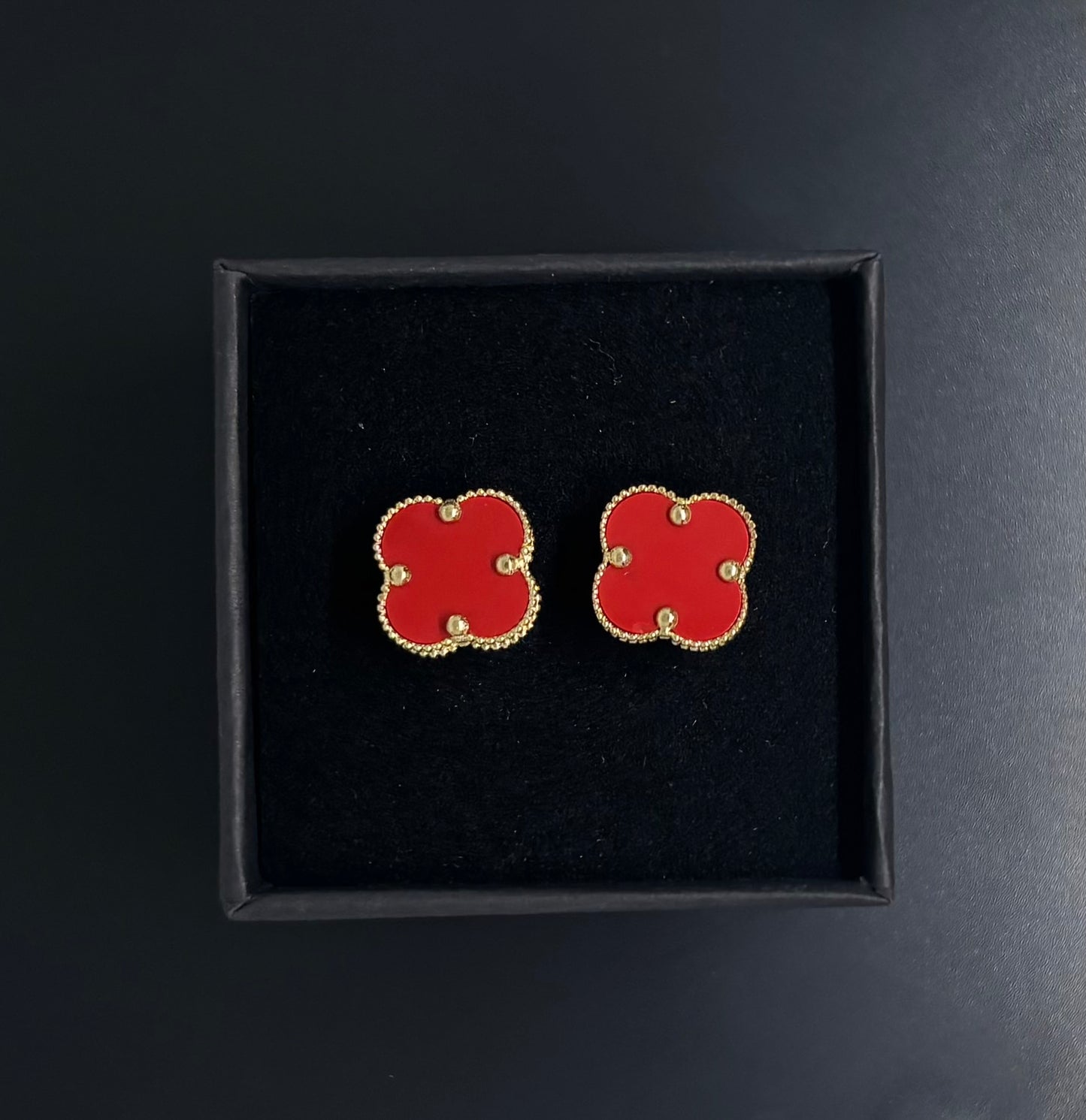 14k Gold Stud Earrings - Red Clover
