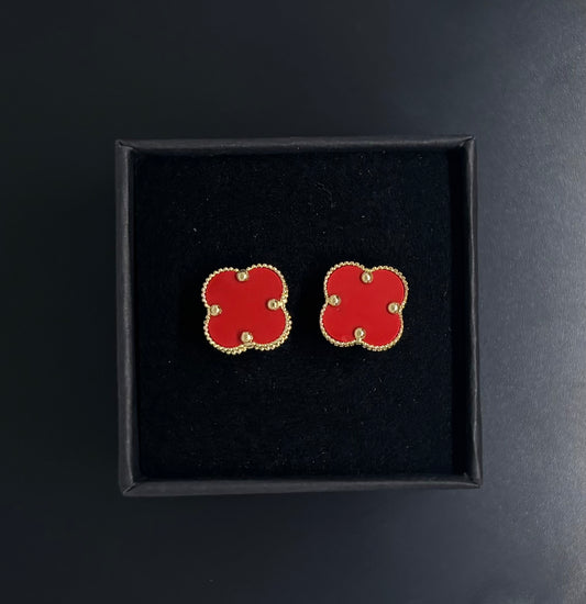 14k Gold Stud Earrings - Red Clover