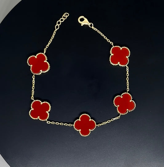 14k Gold Bracelet - Red Clover