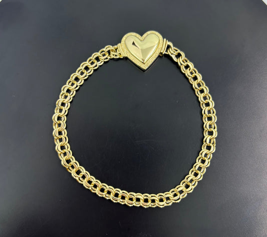 10k Gold Greek Heart Chino Link Bracelet