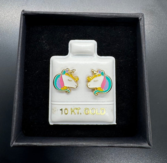 10k Gold Broquel Earrings - Unicorn