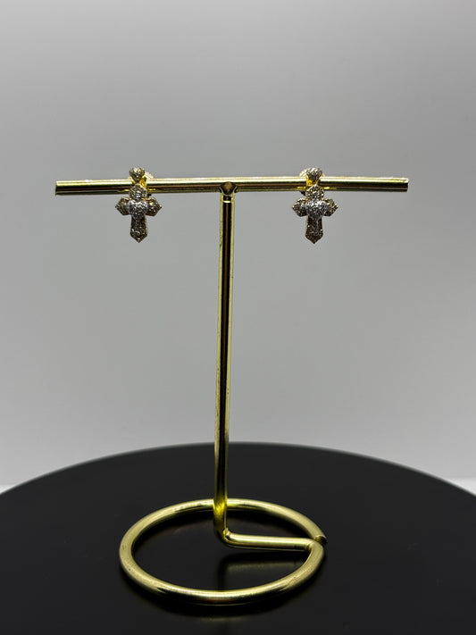 10k Gold Cross Earrings - .24 Ct Natural Diamonds