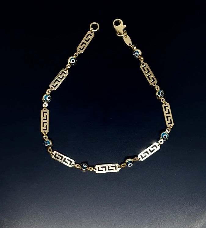 10k Gold Bracelet - Greca Evil Eye