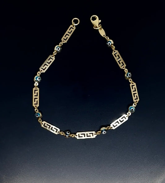 10k Gold Bracelet - Greca Evil Eye