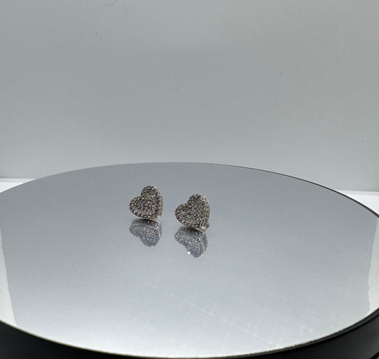 10k White Gold Stud Earrings - Cz Small Heart