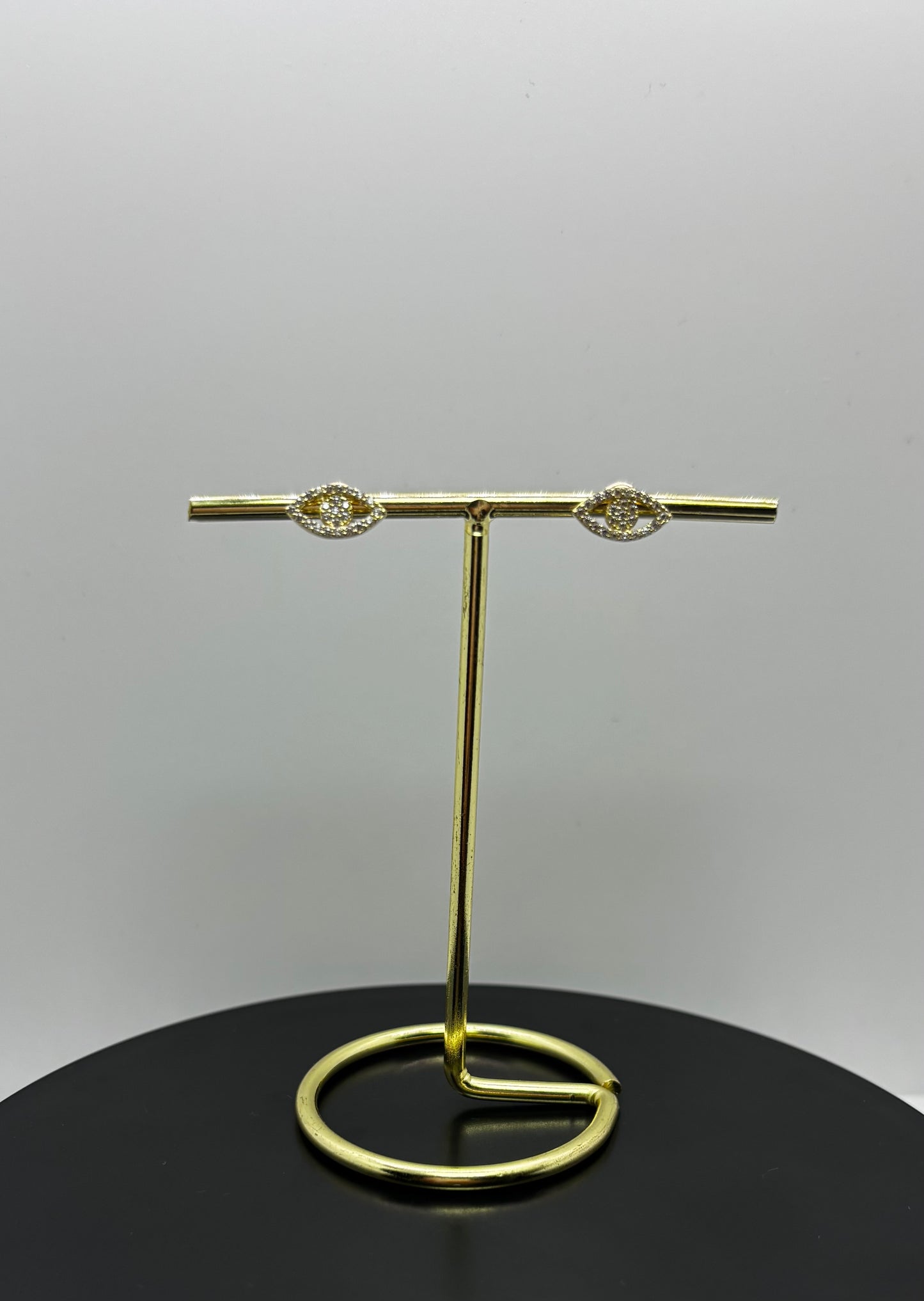 10k Gold Broquel Earrings - Cz Ojo Evil Eye