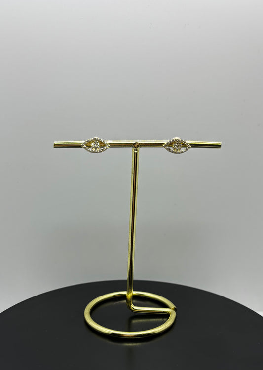 10k Gold Broquel Earrings - Cz Ojo Evil Eye