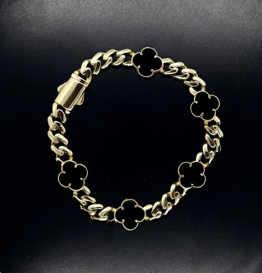 10k Gold Cuban Link Black Clover Bracelet