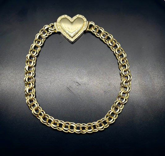 10k Gold Greek Heart Chino Link Bracelet