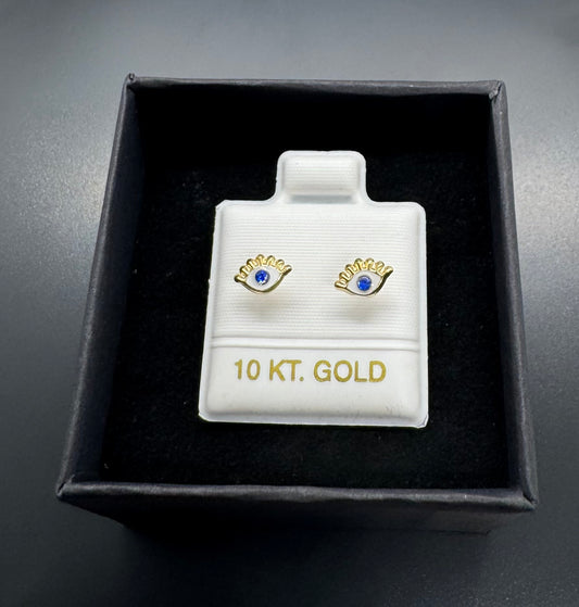 10k Gold Broquel Earrings - Ojo Evil Eye