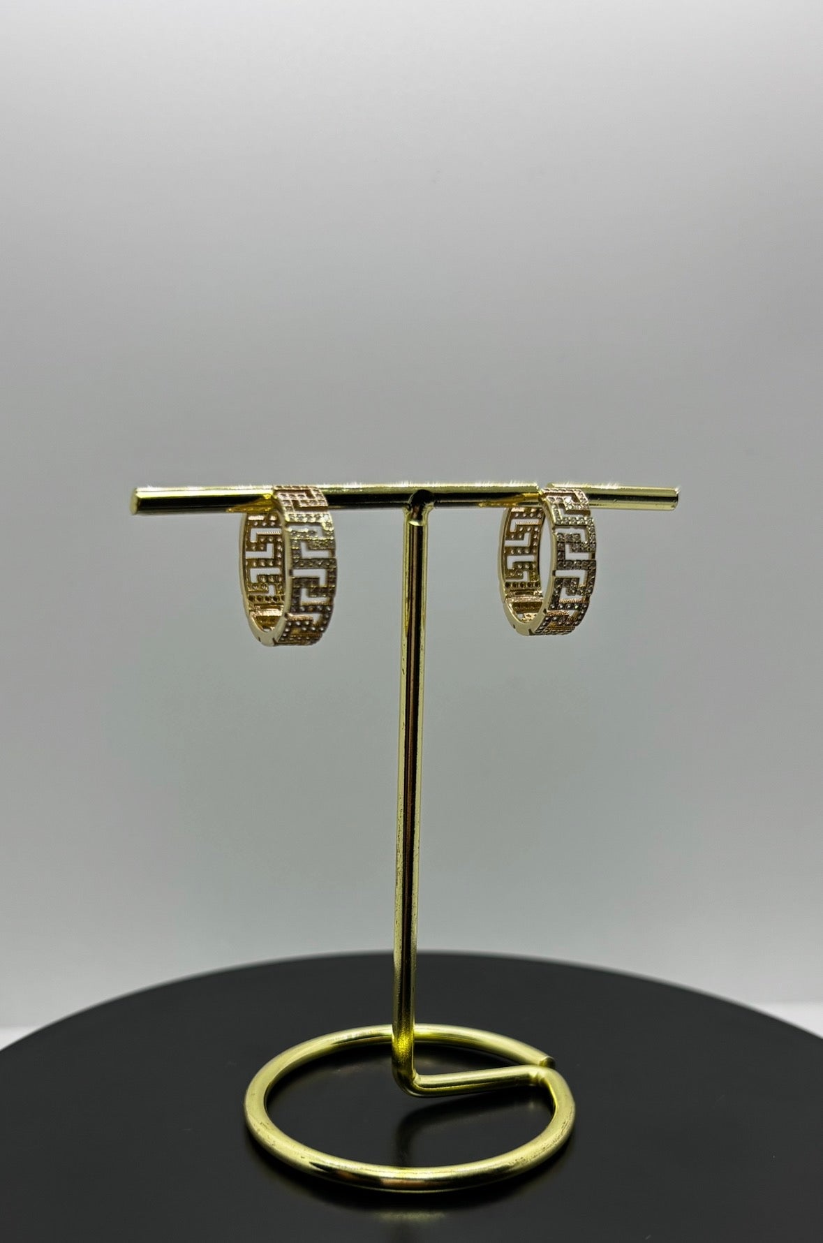 10K Gold CZ Greca Hoop Earrings