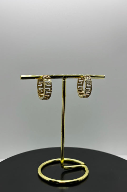 10K Gold CZ Greca Hoop Earrings