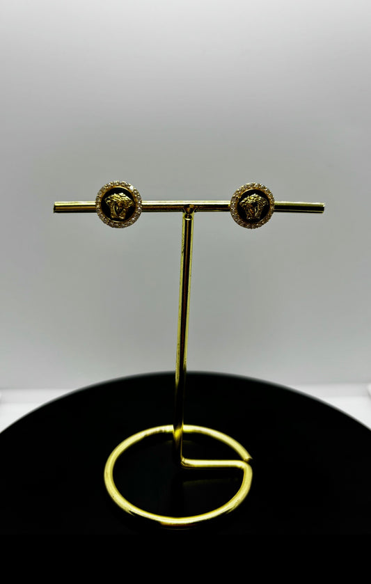 10K Gold CZ Medusa Stud Earrings
