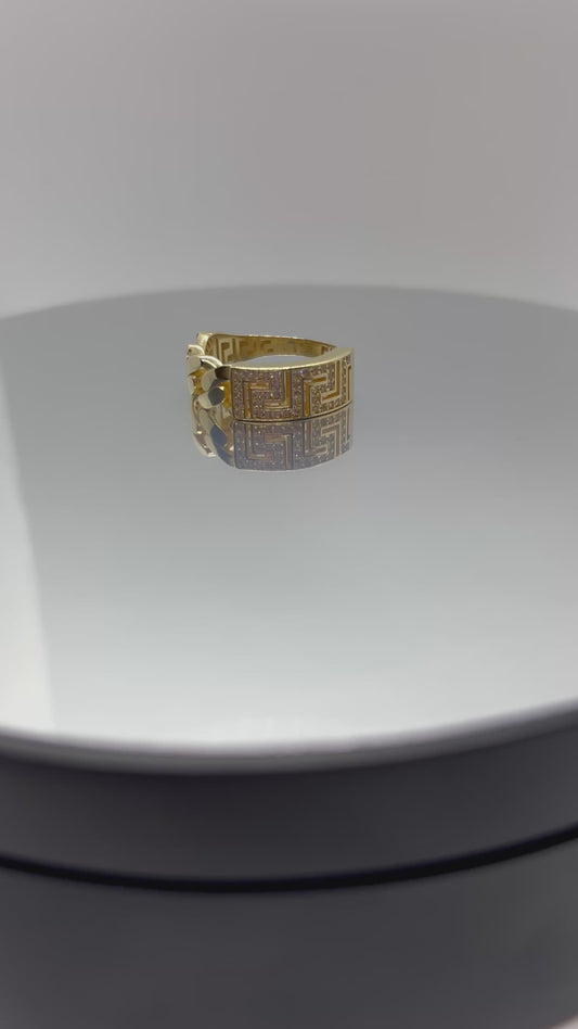 10k Gold Men’s Ring – Cz Cuban Link & Greca Band